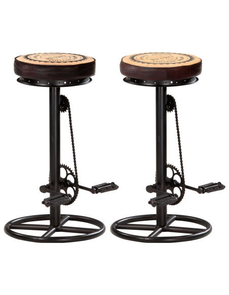 Tabourets de bar industriel en lot de 2 en cuir véritable Brun 44 x 44 x 75 cm {attributes}