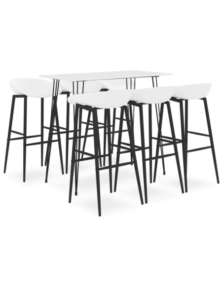 Table mange debout Scandinave avec 6 tabourets - Blanc - Bois et métal