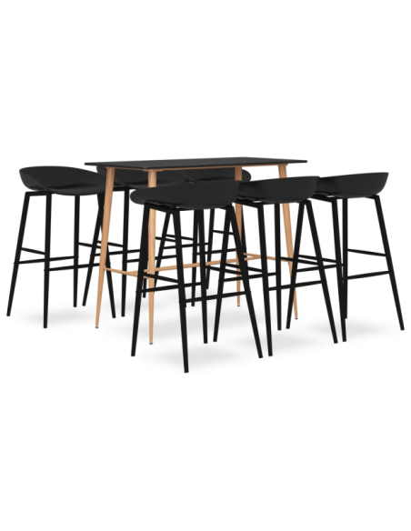 Table mange debout Scandinave avec 6 tabourets - Noir - Bois et métal