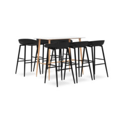 Table mange debout Scandinave avec 6 tabourets - Blanc et noir - Bois et métal