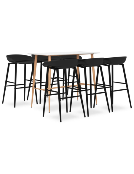 Table mange debout Scandinave avec 6 tabourets - Blanc et noir - Bois et métal