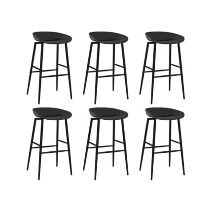 Table mange debout Scandinave avec 6 tabourets - Blanc et noir - Bois et métal