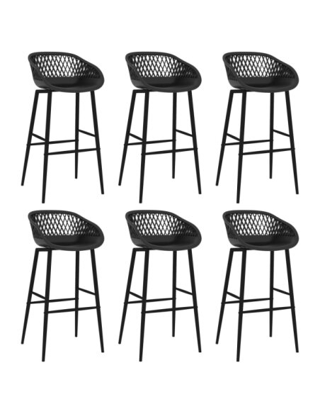 Table mange debout Scandinave avec 6 tabourets - Blanc et noir - Bois et métal