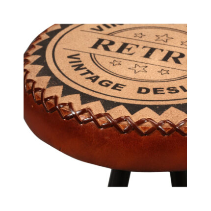 Table mange debout Industriel avec 2 tabourets - Marron et noir - Cuir naturel et acier