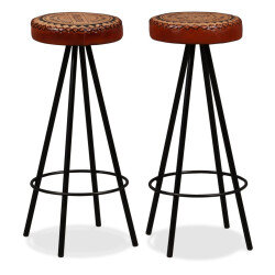 Tabourets de bar Industriel / Rétro - Vintage en lot de 2 en cuir véritable Brun  {attributes}