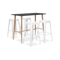 Table mange debout Scandinave avec 4 tabourets - Noir et blanc - Bois et métal