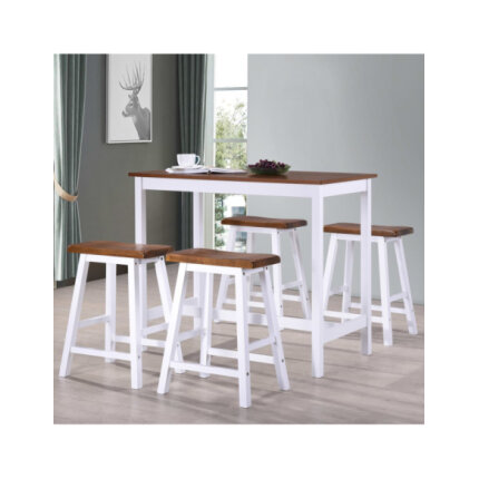 Table mange debout Campagne avec 4 tabourets - Marron et blanc 