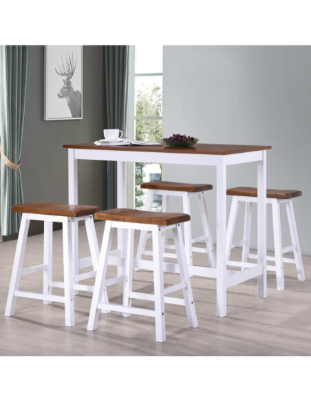Table mange debout Campagne avec 4 tabourets - Marron et blanc 
