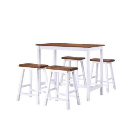 Table mange debout Campagne avec 4 tabourets - Marron et blanc 