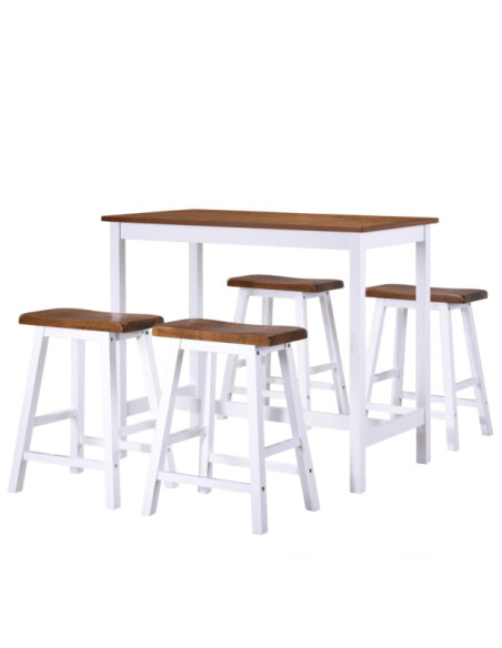 Table mange debout Campagne avec 4 tabourets - Marron et blanc 