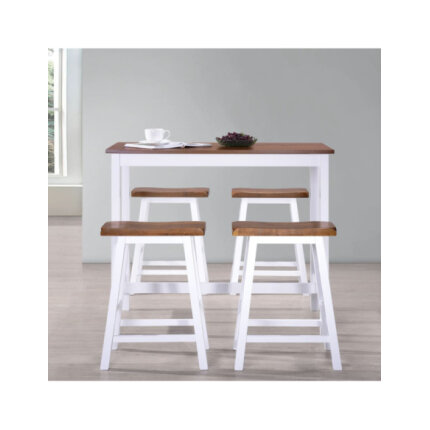 Table mange debout Campagne avec 4 tabourets - Marron et blanc 