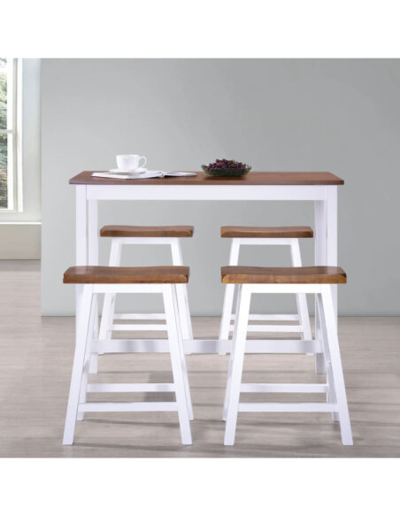 Table mange debout Campagne avec 4 tabourets - Marron et blanc 