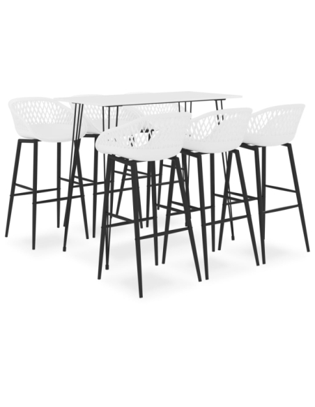 Table mange debout Scandinave avec 6 tabourets - Blanc - Bois et métal