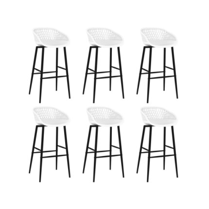 Table mange debout Scandinave avec 6 tabourets - Blanc - Bois et métal