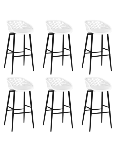 Table mange debout Scandinave avec 6 tabourets - Blanc - Bois et métal