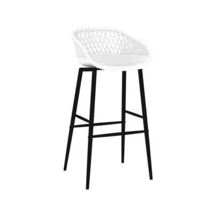 Table mange debout Scandinave avec 6 tabourets - Blanc - Bois et métal