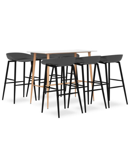 Table mange debout Scandinave avec 6 tabourets - Blanc et gris - Bois et métal Table mange debout Scandinave avec 6 tabourets - Blanc et gris - Bois et métal