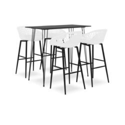 Table mange debout Industriel avec 4 tabourets - Noir et blanc - Bois et métal