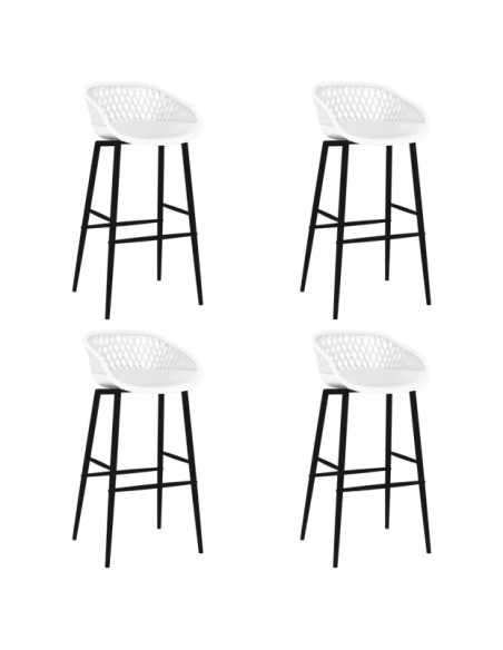 Table mange debout Industriel avec 4 tabourets - Noir et blanc - Bois et métal