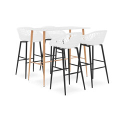 Table mange debout Scandinave avec 4 tabourets - Blanc - Bois et métal