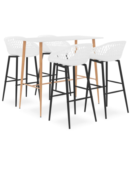 Table mange debout Scandinave avec 4 tabourets - Blanc - Bois et métal