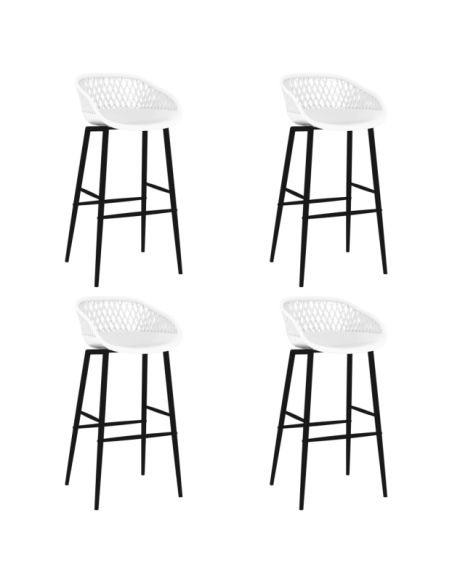 Table mange debout Scandinave avec 4 tabourets - Blanc - Bois et métal