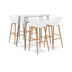 Table mange debout Scandinave avec 4 tabourets - Blanc - Bois et métal