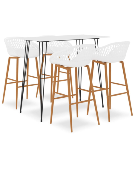 Table mange debout Scandinave avec 4 tabourets - Blanc - Bois et métal