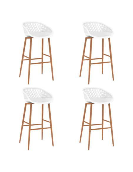 Table mange debout Scandinave avec 4 tabourets - Blanc - Bois et métal