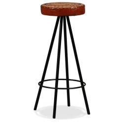 Tabourets de bar Industriel / Rétro - Vintage en lot de 2 en cuir véritable Brun  {attributes} 2