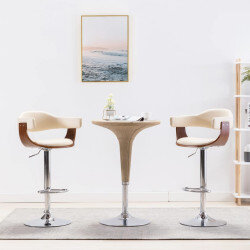 Tabourets de bar Rétro / Vintage en lot de 2 en bois courbé et similicuir Crème  {attributes} 2