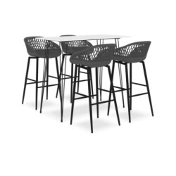 Table mange debout Scandinave avec 4 tabourets - Blanc et gris - Bois et métal