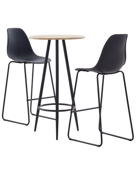 Table mange debout Industriel avec 2 tabourets - Chêne - Bois et pied en métal