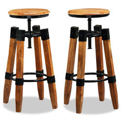 Tabourets de bar industriel en lot de 2 en bois de manguier massif Brun  {attributes}