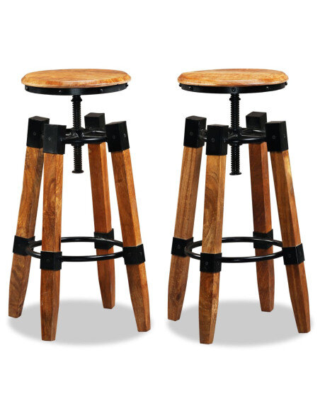Tabourets de bar industriel en lot de 2 en bois de manguier massif Brun  {attributes}