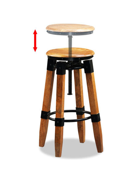 Tabourets de bar industriel en lot de 2 en bois de manguier massif Brun  {attributes}