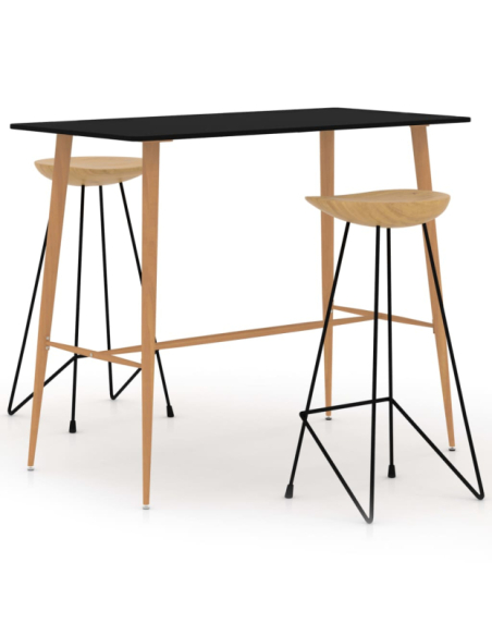 Table mange debout Scandinave avec 2 tabourets - Noir - Métal et Bois