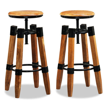 Tabourets de bar industriel en lot de 2 en bois de manguier massif Brun  {attributes}
