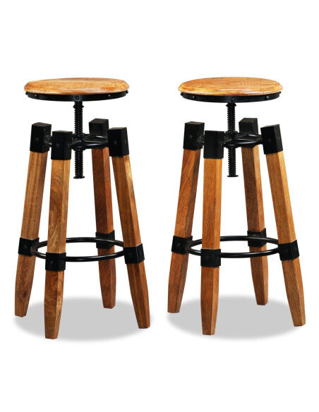 Tabourets de bar industriel en lot de 2 en bois de manguier massif Brun  {attributes}