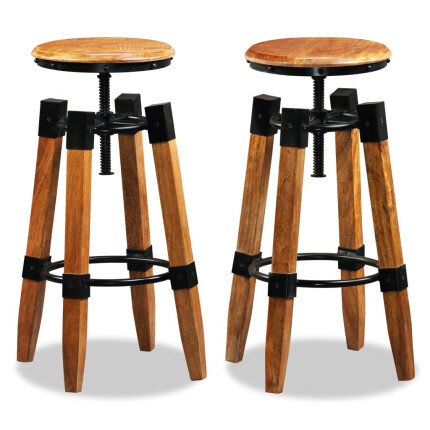 Tabourets de bar industriel en lot de 2 en bois de manguier massif Brun  {attributes}