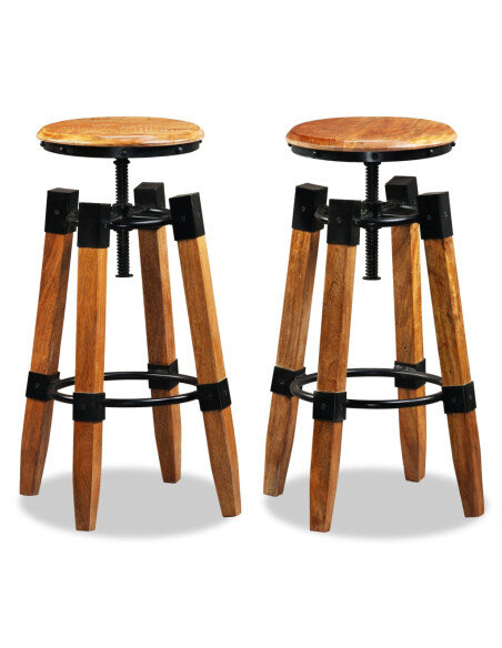 Tabourets de bar industriel en lot de 2 en bois de manguier massif Brun  {attributes}