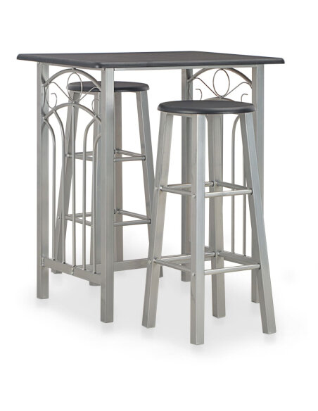 Ensemble Table mange debout Campagne avec 2 tabourets - Noir et gris - Bois & Acier 