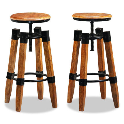 Tabourets de bar industriel en lot de 2 en bois de manguier massif Brun  {attributes}
