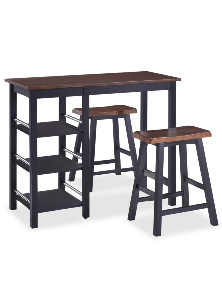 Ensemble Table mange debout Campagne avec 2 tabourets - Noir et marron - Structure en Bois d'hévéa 