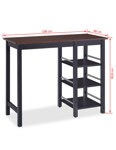 Ensemble Table mange debout Campagne avec 2 tabourets - Noir et marron - Structure en Bois d'hévéa 