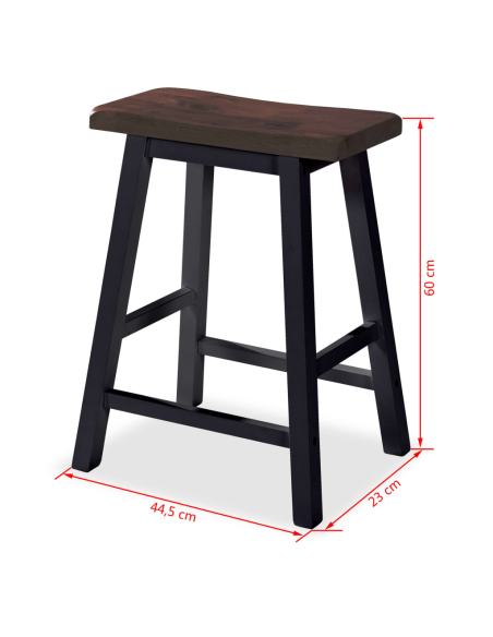 Ensemble Table mange debout Campagne avec 2 tabourets - Noir et marron - Structure en Bois d'hévéa 