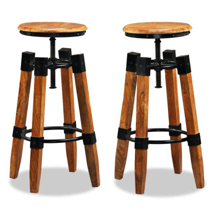 Tabourets de bar industriel en lot de 2 en bois de manguier massif Brun  {attributes}