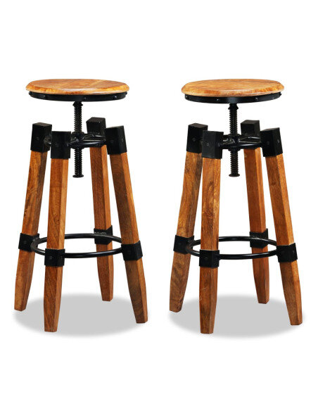 Tabourets de bar industriel en lot de 2 en bois de manguier massif Brun  {attributes}