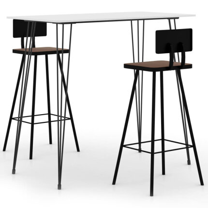 Ensemble Table mange debout Industriel avec 2 tabourets - Blanc - Métal et Bois 