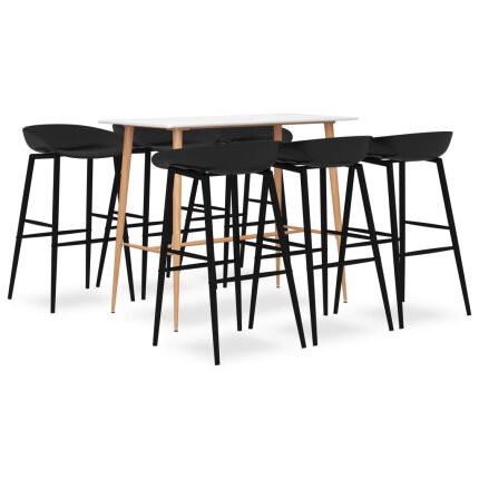 Ensemble Table mange debout Scandinave avec 6 tabourets - Blanc et noir - Bois et métal 